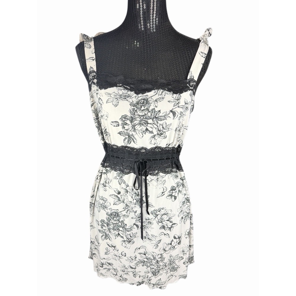 Bisou Bisou Intimates Womens L BabyDoll Teddy Nightie Black & White Grunge Y2K